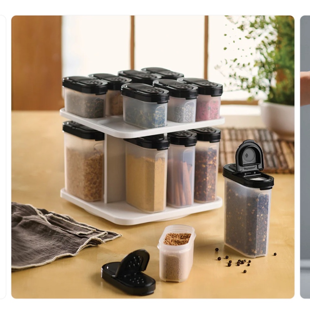 Modular Spice Rack with Black Lids with carousel